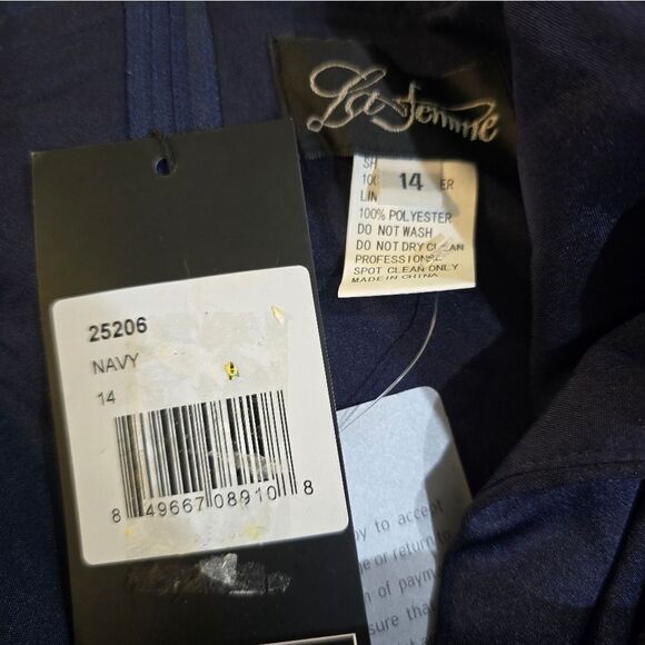 La Femme 25206 Surplice Off the Shoulder Column Gown NWT size 14 Navy Blue - Picture 5 of 5